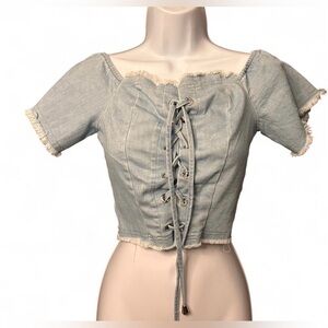 Vintage 1990’s/Y2K denim lace up crop top.